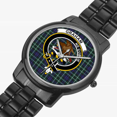 Scottish Graham Clan Crest Tartan Folding Clasp Steel Quartz Watches Tartan Plaid Black 2