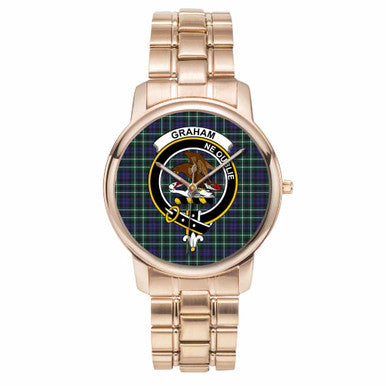 Scottish Graham Clan Crest Tartan Folding Clasp Steel Quartz Watches Tartan Plaid Rose Gold 1