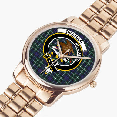 Scottish Graham Clan Crest Tartan Folding Clasp Steel Quartz Watches Tartan Plaid Rose Gold 2