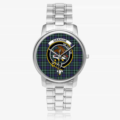 Scottish Graham Clan Crest Tartan Folding Clasp Steel Quartz Watches Tartan Plaid Silver 1