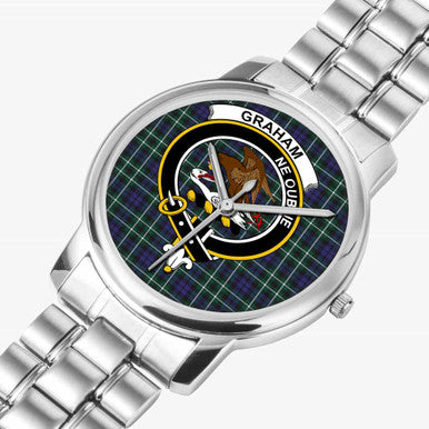 Scottish Graham Clan Crest Tartan Folding Clasp Steel Quartz Watches Tartan Plaid Silver 2