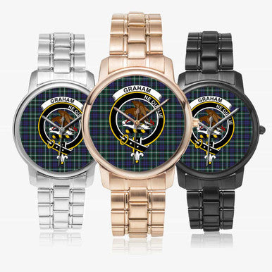 Scottish Graham Clan Crest Tartan Folding Clasp Steel Quartz Watches Tartan Plaid All