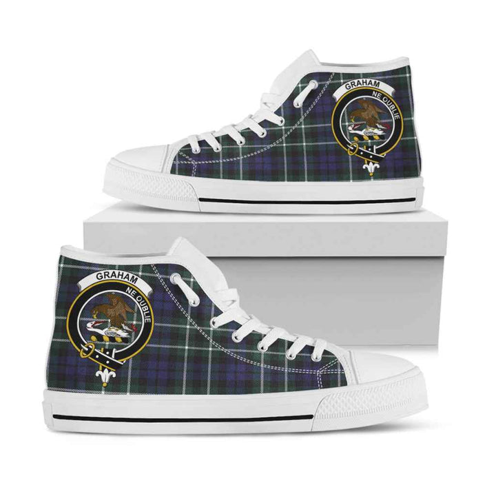Scottish Graham Clan Crest Tartan High Top Shoes White Sole Tartan Plaid