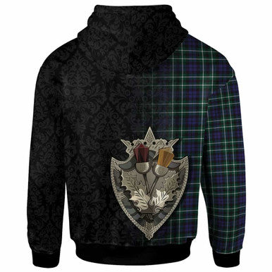 Scottish Graham Clan Crest Tartan Hoodie - Half Thistle Flowers Celtic Design Back Side Tartan Plaid