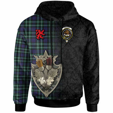 Scottish Graham Clan Crest Tartan Hoodie - Half Thistle Flowers Celtic Design Front Side Tartan Plaid