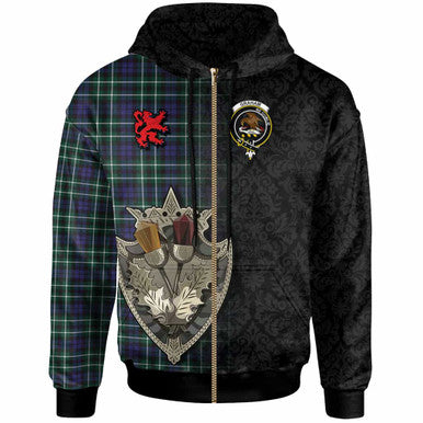 Scottish Graham Clan Crest Tartan Hoodie - Half Thistle Flowers Celtic Design Zip-up Tartan Plaid
