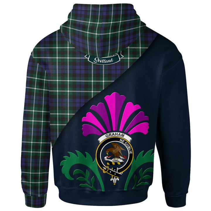 Scottish Graham Clan Crest Tartan Hoodie - Scotland Thistle Style Back Side Tartan Plaid