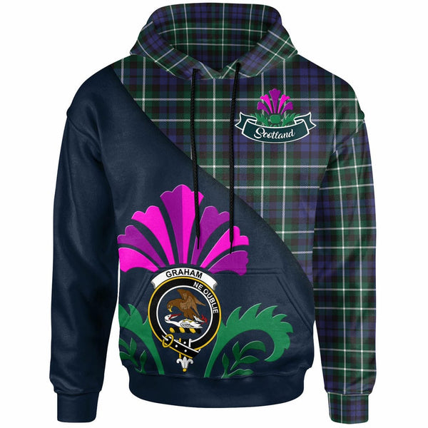 Scottish Graham Clan Crest Tartan Hoodie - Scotland Thistle Style Front Side Tartan Plaid