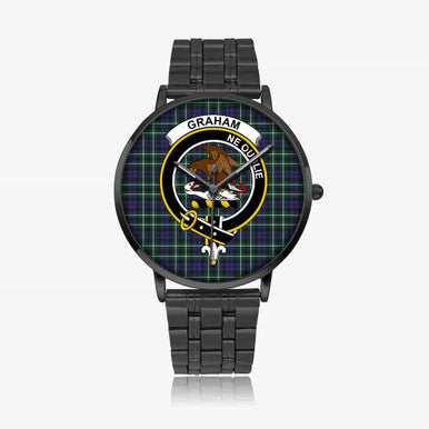 Scottish Graham Clan Crest Tartan Instafamous Steel Quartz Watches Tartan Plaid Black 1