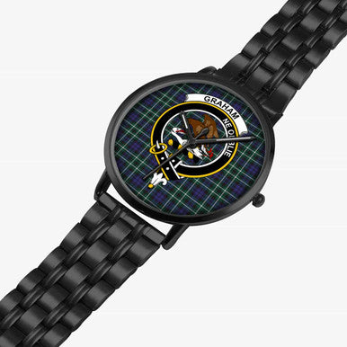 Scottish Graham Clan Crest Tartan Instafamous Steel Quartz Watches Tartan Plaid Black 2