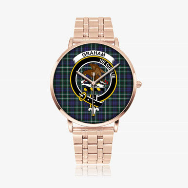 Scottish Graham Clan Crest Tartan Instafamous Steel Quartz Watches Tartan Plaid Rose Gold 1