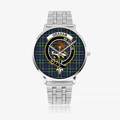 Scottish Graham Clan Crest Tartan Instafamous Steel Quartz Watches Tartan Plaid Silver 1