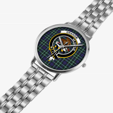 Scottish Graham Clan Crest Tartan Instafamous Steel Quartz Watches Tartan Plaid Silver 2