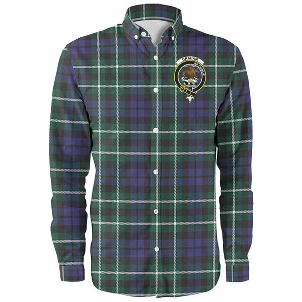 Scottish Graham Clan Crest Tartan Long Sleeve Shirt Front Side Tartan Plaid