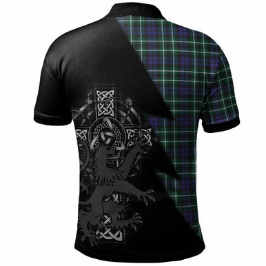 Scottish Graham Clan Crest Tartan Polo Shirt - Lion Rampant Celtic Cross Flash Style Back Side Tartan Plaid