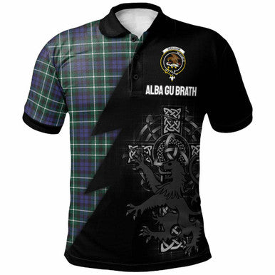 Scottish Graham Clan Crest Tartan Polo Shirt - Lion Rampant Celtic Cross Flash Style Front Side Tartan Plaid