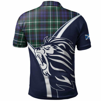 Scottish Graham Clan Crest Tartan Polo Shirt - Scottish Flag With Lion Back Side Tartan Plaid