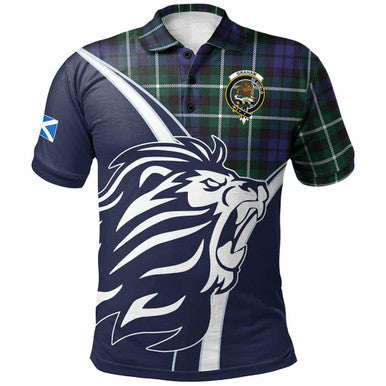 Scottish Graham Clan Crest Tartan Polo Shirt - Scottish Flag With Lion Front Side Tartan Plaid