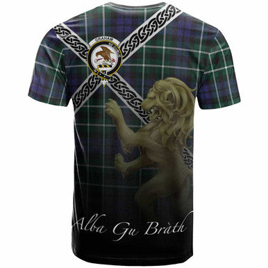 Scottish Graham Clan Crest Tartan T-Shirt - Celtic With Scotland Lion Back Side Tartan Plaid