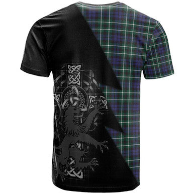 Scottish Graham Clan Crest Tartan T-Shirt - Lion Rampant Celtic Cross Flash Style Back Side Tartan Plaid