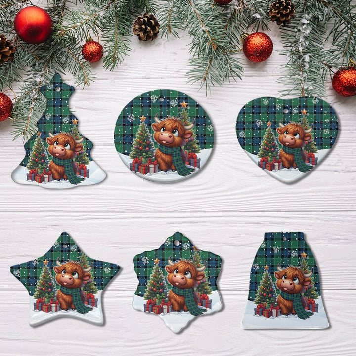 Scottish Graham of Menteith Ancient Clan Tartan Ceramic Ornament Cute Highland Cow Christmas All Style Tartan Plaid