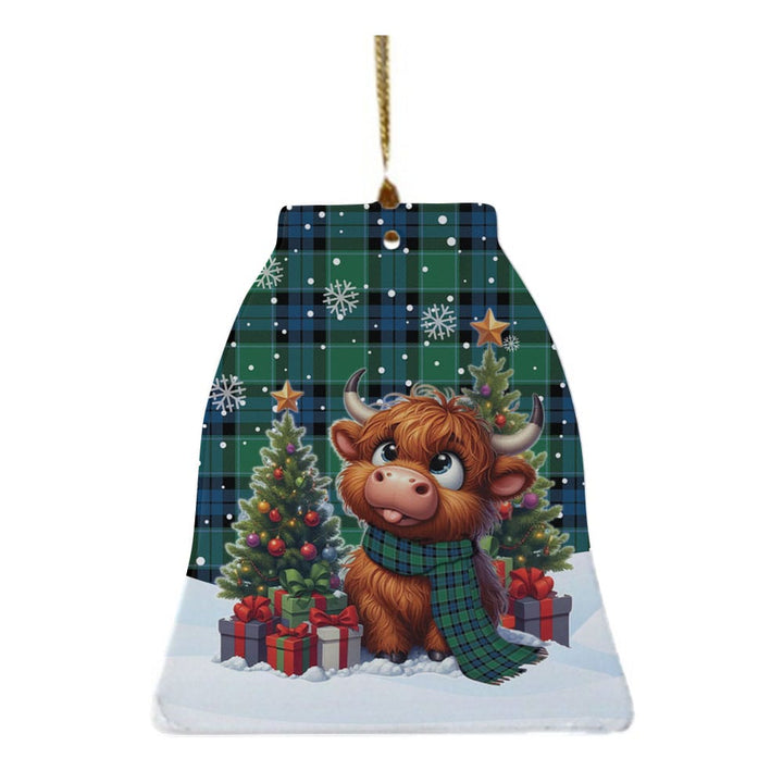 Scottish Graham of Menteith Ancient Clan Tartan Ceramic Ornament Cute Highland Cow Christmas Bell Style Tartan Plaid