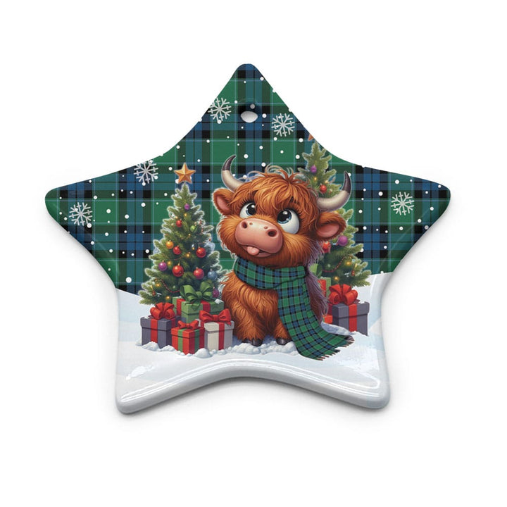 Scottish Graham of Menteith Ancient Clan Tartan Ceramic Ornament Cute Highland Cow Christmas Star Style Tartan Plaid