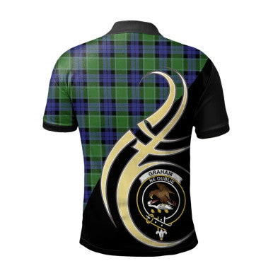 Scottish Graham of Menteith Modern Clan Crest Tartan Polo Shirt Believe in Me Back Side Tartan Plaid