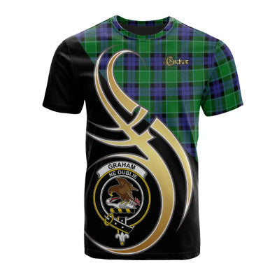 Scottish Graham of Menteith Modern Clan Crest Tartan T-Shirt Believe in Me Front Side Tartan Plaid