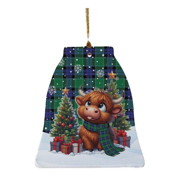 Scottish Graham of Menteith Modern Clan Tartan Ceramic Ornament Cute Highland Cow Christmas Bell Style Tartan Plaid