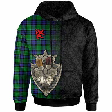 Scottish Graham of Menteith Modern Clan Tartan Hoodie - Half Thistle Flowers Celtic Design Front Side Tartan Plaid