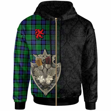 Scottish Graham of Menteith Modern Clan Tartan Hoodie - Half Thistle Flowers Celtic Design Zip-up Tartan Plaid
