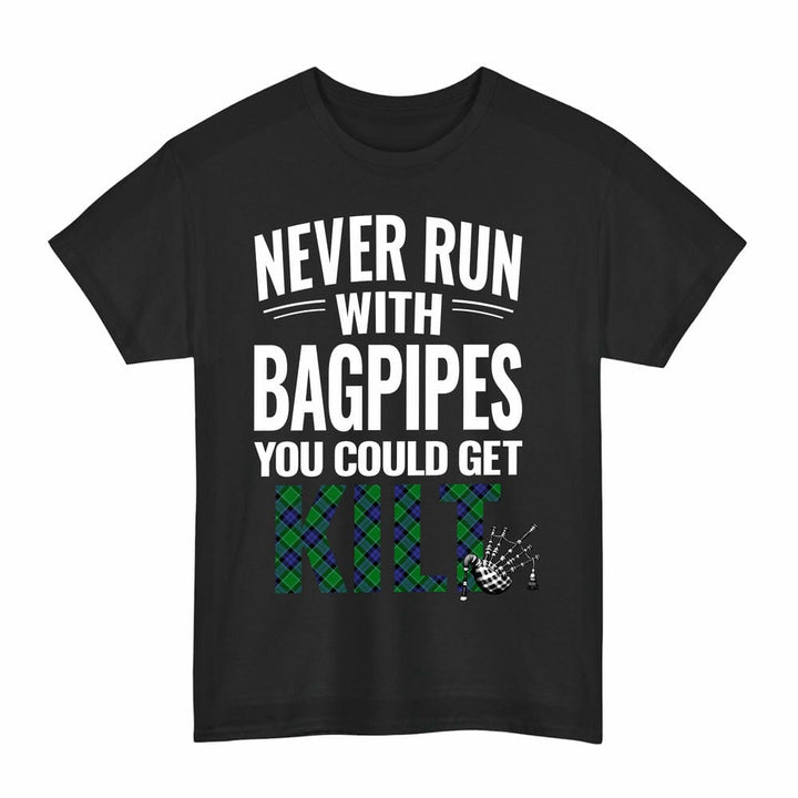 Scottish Graham of Menteith Modern Clan Tartan Never Run With Bagpipes T-Shirt Tartan Plaid Black Color