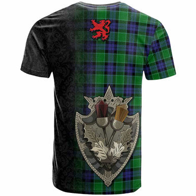 Scottish Graham of Menteith Modern Clan Tartan T-Shirt - Half Thistle Flowers Celtic Design Back Side Tartan Plaid