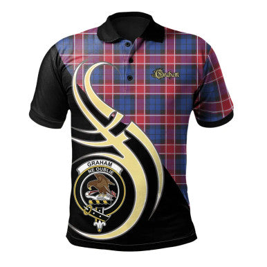 Scottish Graham of Menteith Red Clan Crest Tartan Polo Shirt Believe in Me Front Side Tartan Plaid