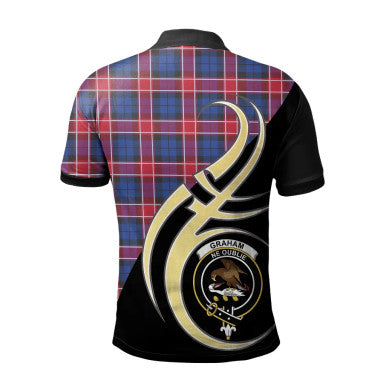 Scottish Graham of Menteith Red Clan Crest Tartan Polo Shirt Believe in Me Back Side Tartan Plaid