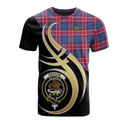 Scottish Graham of Menteith Red Clan Crest Tartan T-Shirt Believe in Me Front Side Tartan Plaid