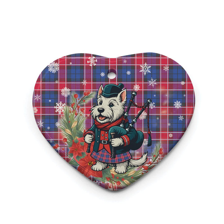 Scottish Graham of Menteith Red Clan Tartan Ceramic Ornament Cute Scottish Terrier Dog Heart Style Tartan Plaid