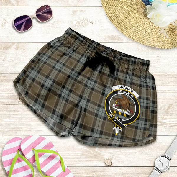 Scottish Graham of Menteith Weathered Clan Crest Tartan Women Shorts