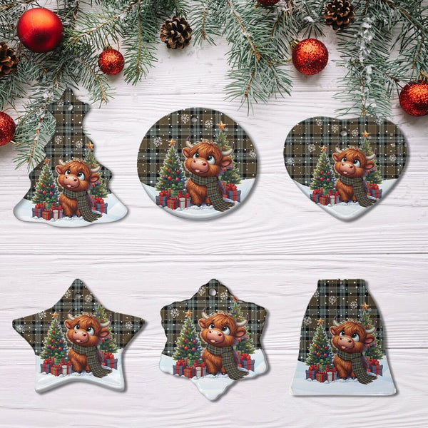 Scottish Graham of Menteith Weathered Clan Tartan Ceramic Ornament Cute Highland Cow Christmas All Style Tartan Plaid