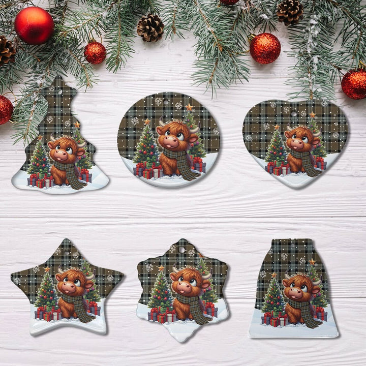 Scottish Graham of Menteith Weathered Clan Tartan Ceramic Ornament Cute Highland Cow Christmas All Style Tartan Plaid