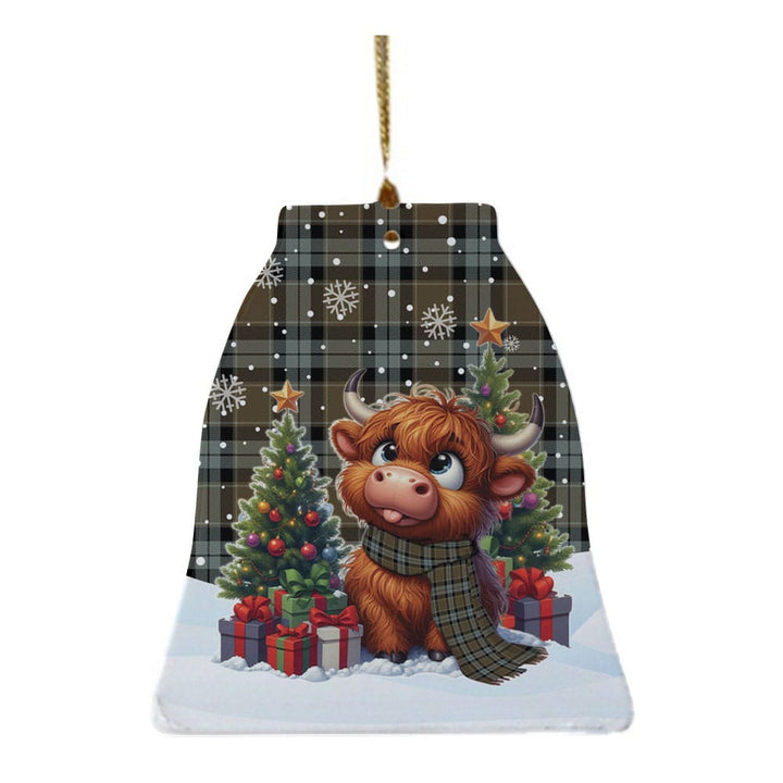 Scottish Graham of Menteith Weathered Clan Tartan Ceramic Ornament Cute Highland Cow Christmas Bell Style Tartan Plaid