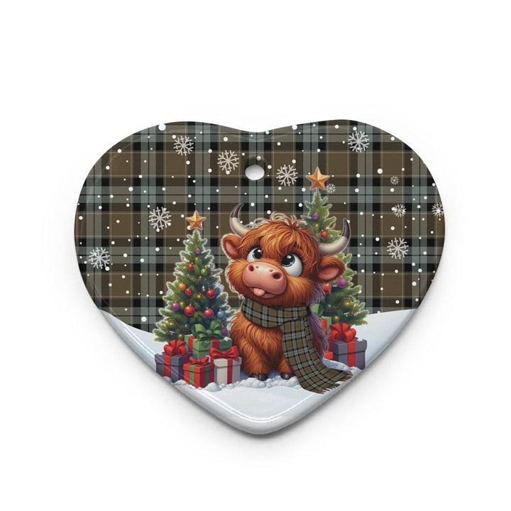 Scottish Graham of Menteith Weathered Clan Tartan Ceramic Ornament Cute Highland Cow Christmas Heart Style Tartan Plaid