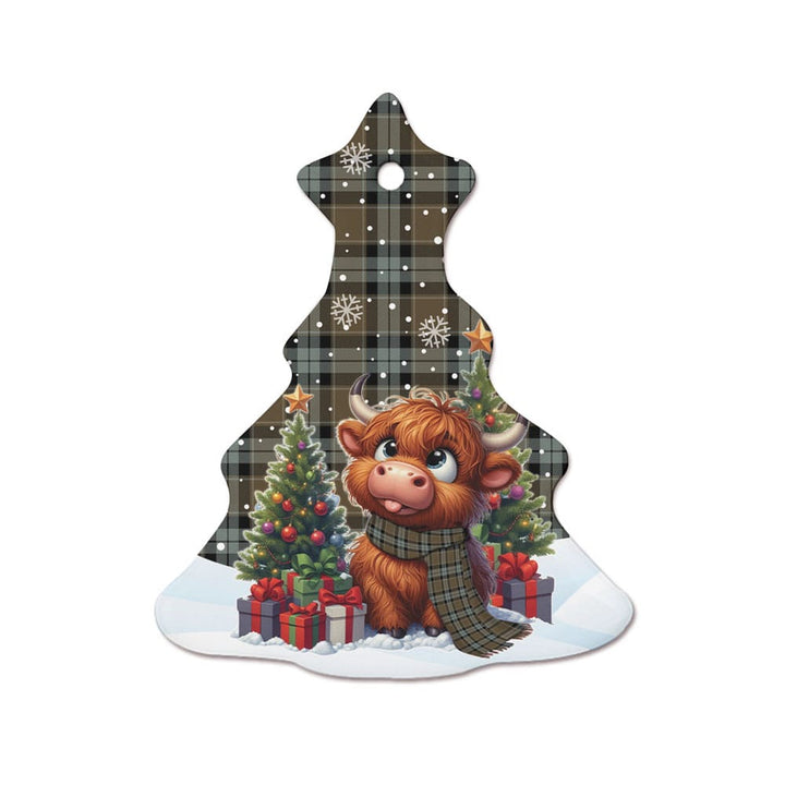Scottish Graham of Menteith Weathered Clan Tartan Ceramic Ornament Cute Highland Cow Christmas Tree Style Tartan Plaid