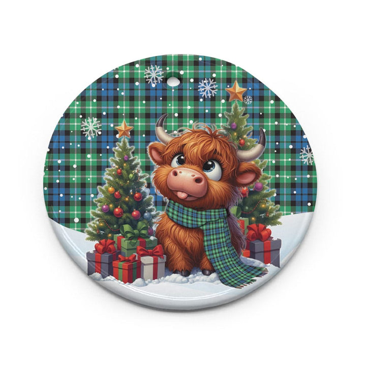 Scottish Graham of Montrose Ancient Clan Tartan Ceramic Ornament Cute Highland Cow Christmas Circle Style Tartan Plaid