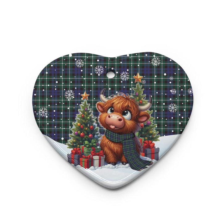 Scottish Graham of Montrose Modern Clan Tartan Ceramic Ornament Cute Highland Cow Christmas Heart Style Tartan Plaid