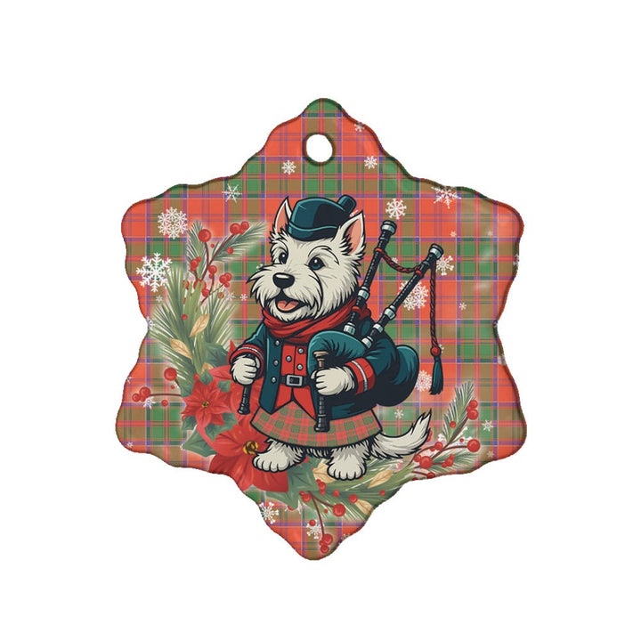 Scottish Grant Ancient Clan Tartan Ceramic Ornament Cute Scottish Terrier Dog Snow Flake Style Tartan Plaid