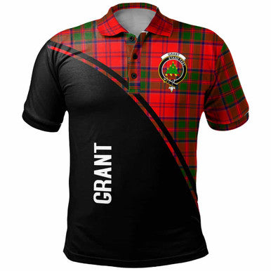 Scottish Grant Clan Crest Tartan Curve Polo Shirt Front Side Tartan Plaid