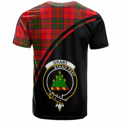 Scottish Grant Clan Crest Tartan Curve T-Shirt Back Side Tartan Plaid