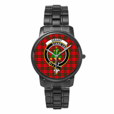 Scottish Grant Clan Crest Tartan Folding Clasp Steel Quartz Watches Tartan Plaid Black 1